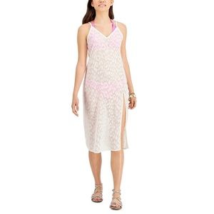 MIKEN SWIM sheer white animal print midi coverup with side slit